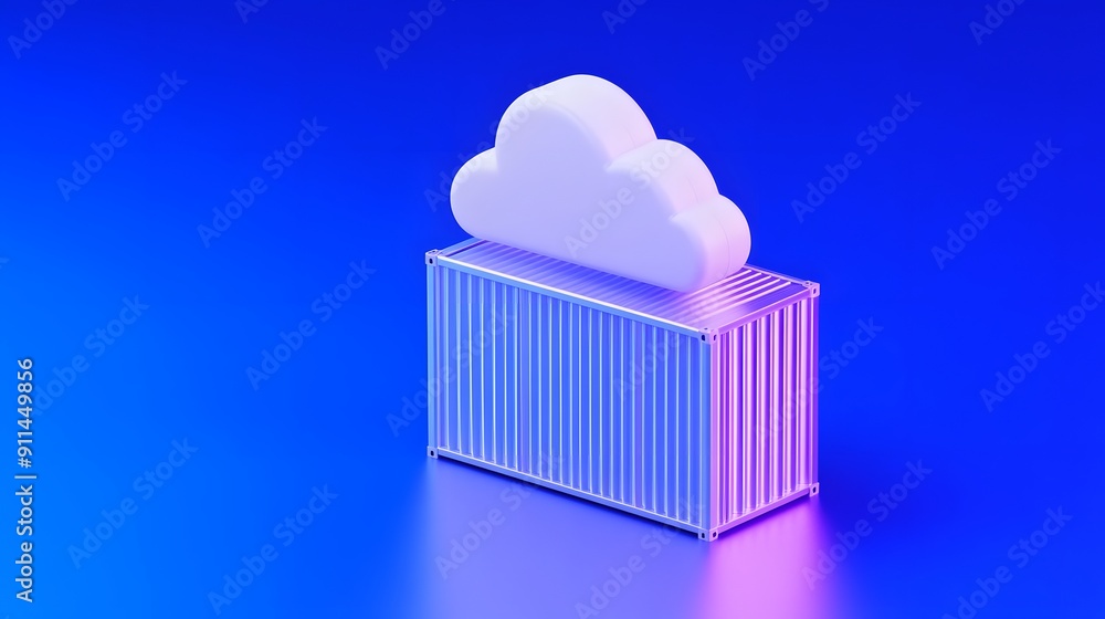 Poster 3d illustration of a cloud resting on a shipping container, symbolizing modern cloud storage and dat