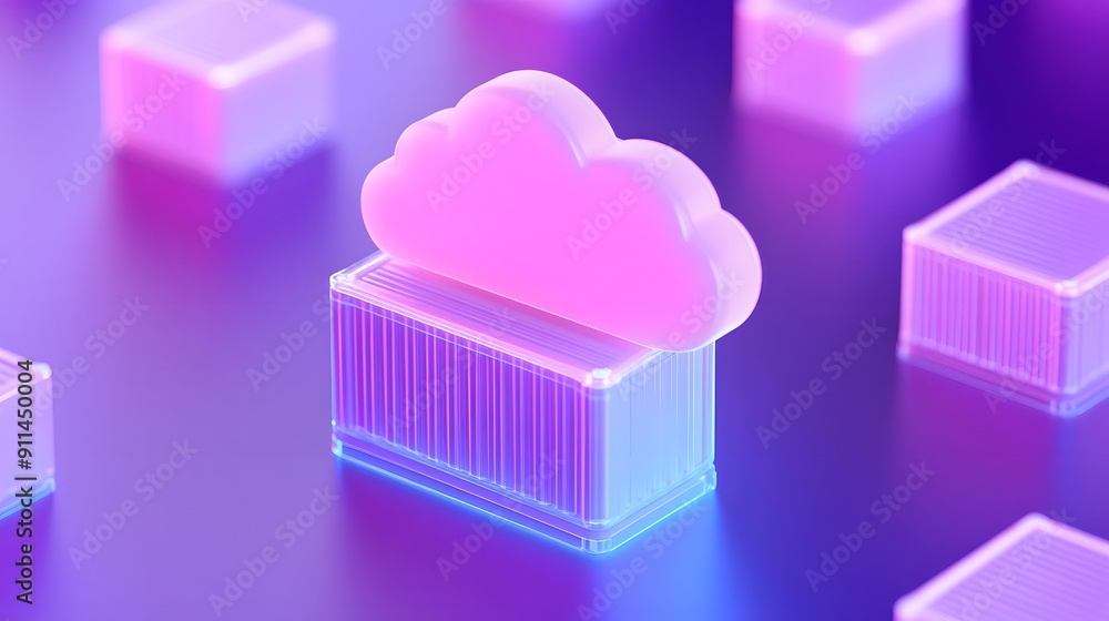 Aufkleber 3d illustration of a cloud symbol on top of a container, representing cloud computing and digital st