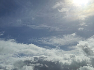 Obraz premium Summer white fluffy cumulus clouds in the deep blue sky
