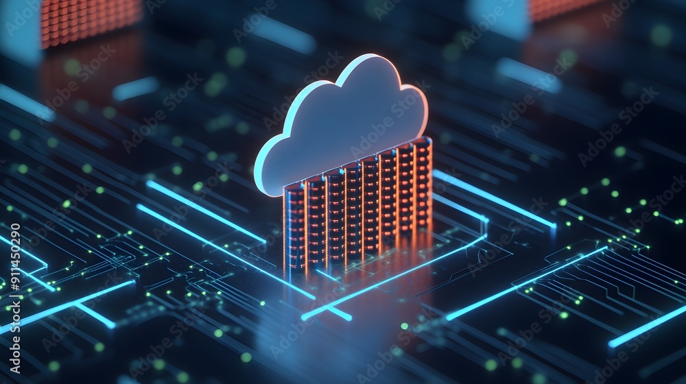 Aufkleber 3d illustration of a digital cloud server concept, representing data storage and cloud computing tec