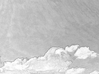 Fototapeta premium Summer white fluffy cumulus clouds in the deep blue sky. Pencil drawn sketch illustration, sketchy draft
