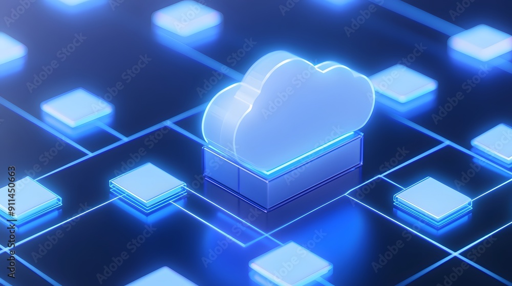 Aufkleber 3d illustration of a glowing cloud icon representing cloud computing and data storage with network c