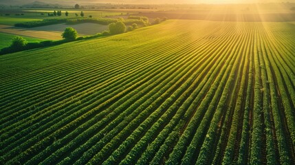 aerial view of a crop at dawn