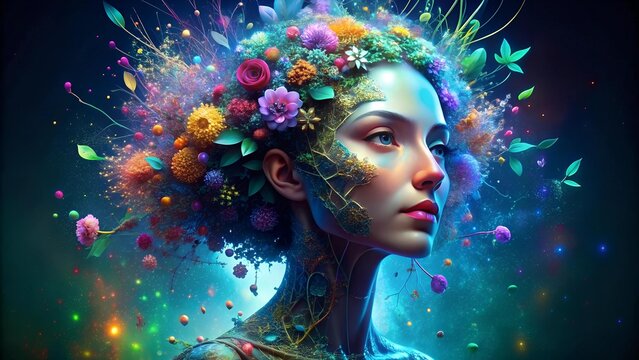 Binary Bloom: A Futuristic AI Avatar Portrait with Digital Elements  AI Generated