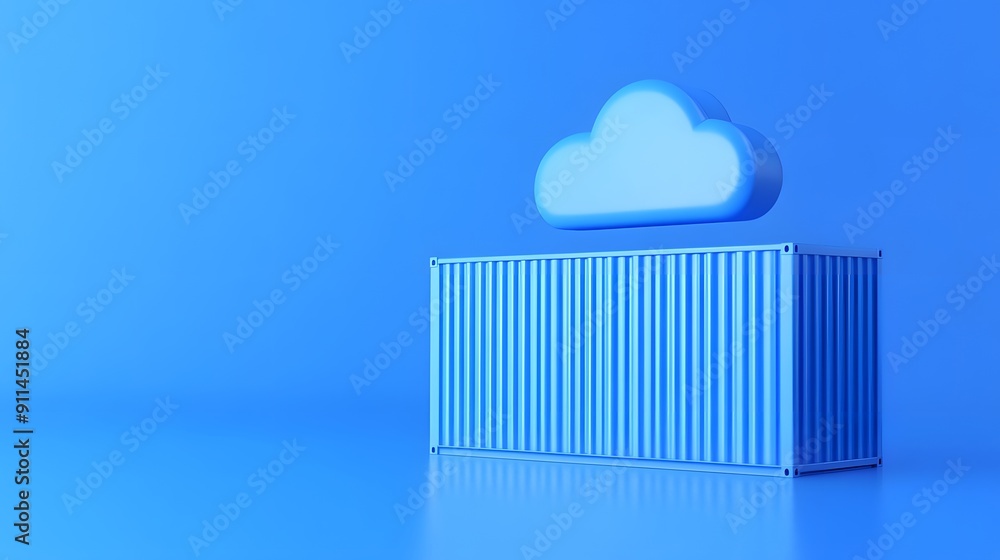 Poster 3d illustration of a shipping container with a cloud above it, symbolizing cloud computing and data 