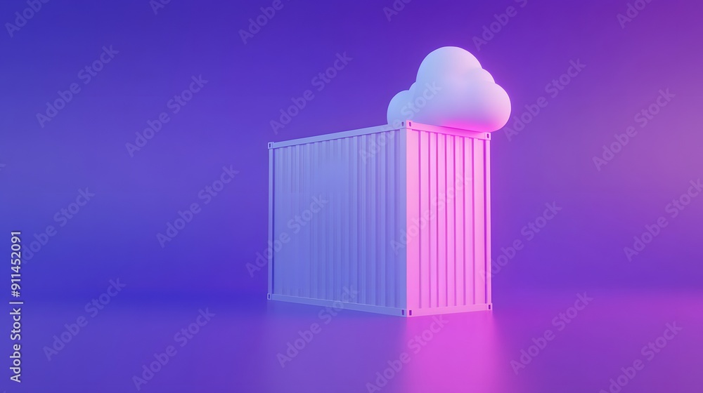 Poster 3d illustration of a shipping container with a cloud on top, symbolizing cloud computing and data st