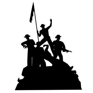 black silhouette soldiers raising flag clip art preview