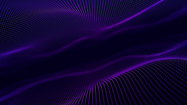 Parallel waves of violet color. Purple symmetrical waves. Smooth movement of liquid smooth copper form. Surface of rose water. Fluorescent linear waves. Looped space. Digital Horizon.