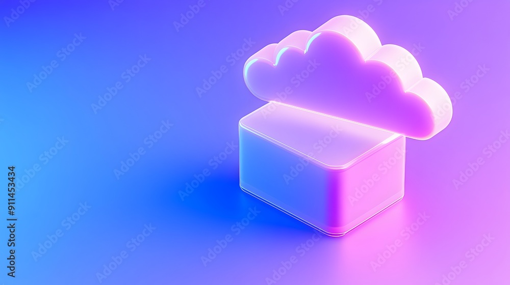 Poster 3d illustration of cloud computing concept. cloud storage symbol over a cube, set against a gradient