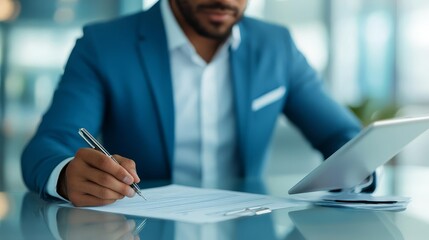 Businessman analyzing property insurance coverage for commercial property, property insurance, commercial coverage