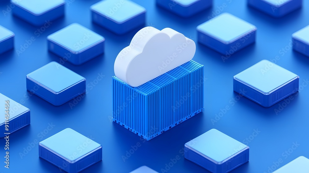 Aufkleber 3d illustration of cloud computing infrastructure represented by abstract blue blocks and a white cl
