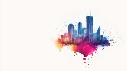 Obraz premium Digital twin of a smart city with holographic elements, flat design, vivid watercolors, AI urban planning