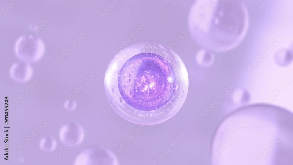 Poster 3d animation cosmetics many atoms floating in droplets. design of collagen bubbles. design for a moi