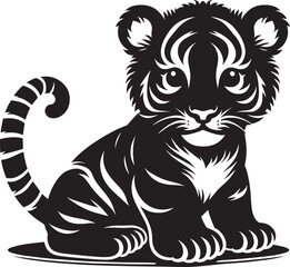 Baby tiger Silhouette isolated on white background Minimalist tiger vector shape icon
