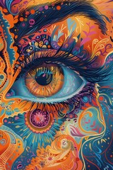 Visionary Eye Doodle: Intricate Artwork on Vibrant Background for Striking Poster Design