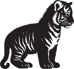 Baby tiger Silhouette isolated on white background Minimalist tiger vector shape icon