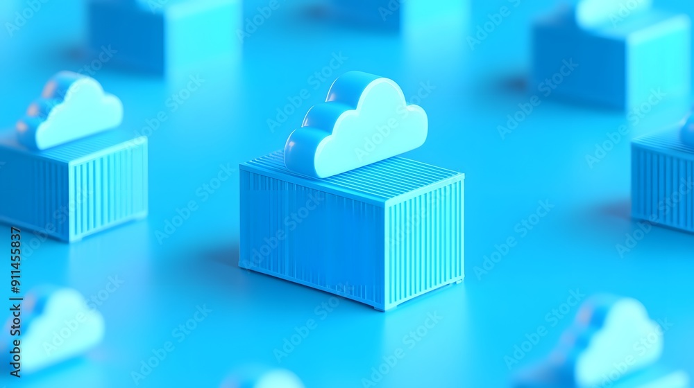 Poster 3d illustration of cloud computing with shipping containers, representing digital storage and data m