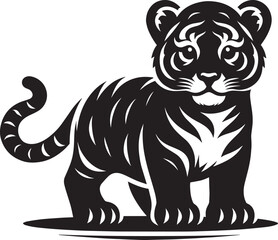 Baby tiger Silhouette isolated on white background Minimalist tiger vector shape icon