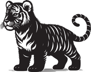 Baby tiger Silhouette isolated on white background Minimalist tiger vector shape icon
