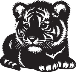 Baby tiger Silhouette isolated on white background Minimalist tiger vector shape icon