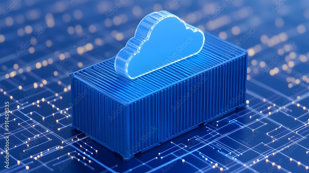 Poster 3d render of a cloud icon on a shipping container, symbolizing cloud computing and logistics technol