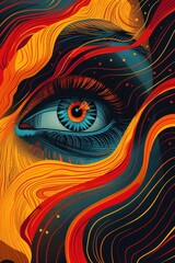 Intricate Doodle-Style Eye Artwork on Bold Background for Poster Design