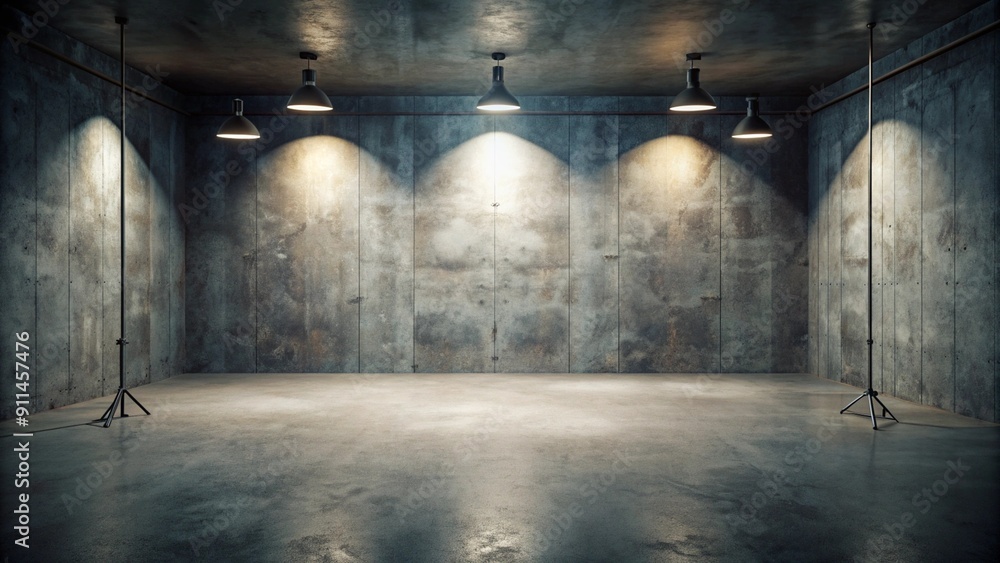 Poster abstract image of studio dark room concrete floor texture background with lighting effect.