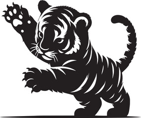 Baby tiger Silhouette isolated on white background Minimalist tiger vector shape icon