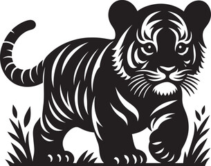 Baby tiger Silhouette isolated on white background Minimalist tiger vector shape icon