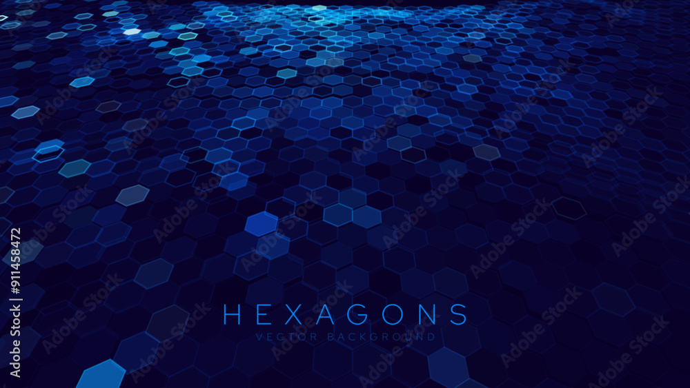 Poster Hexagonal Abstract Technology Background. Hexagons Pattern for Hi-Tech Communication Design. Hi-tech Cyber Hexagon Sci-Fi Game Banner Grid. Vector Illustration
