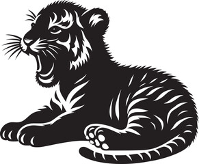Baby tiger Silhouette isolated on white background Minimalist tiger vector shape icon