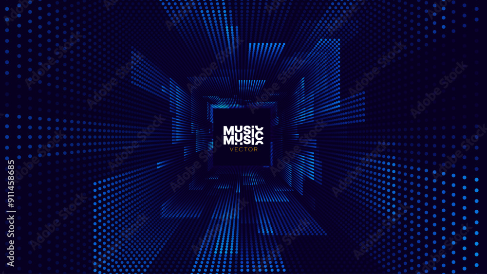 Poster square frame border blue lights dj party flyer background. rectangle tunnel big data backdrop. abstr