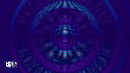 3D Wavy Digital Particles Ripple Effect Abstract Geometric Blue Color Background. Audio Halftone Ripple Visualization. Digital Water Drop Waves Concept. Particles Vector Illustration. 3D Grid Surface.