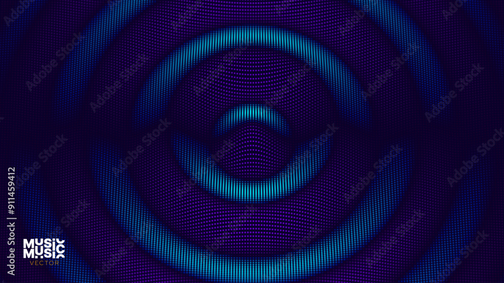 Aufkleber 3D Wavy Digital Particles Ripple Effect Abstract Geometric Blue Color Background. Audio Halftone Ripple Visualization. Digital Water Drop Waves Concept. Particles Vector Illustration. 3D Grid Surface.