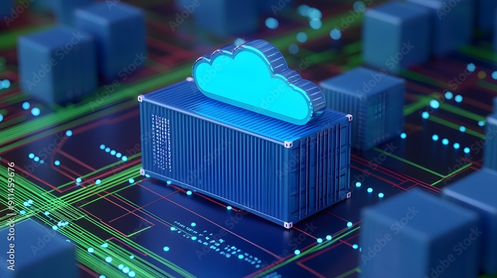 Poster 3d rendering of a cloud storage icon on a microchip, depicting advanced data technology and digital 
