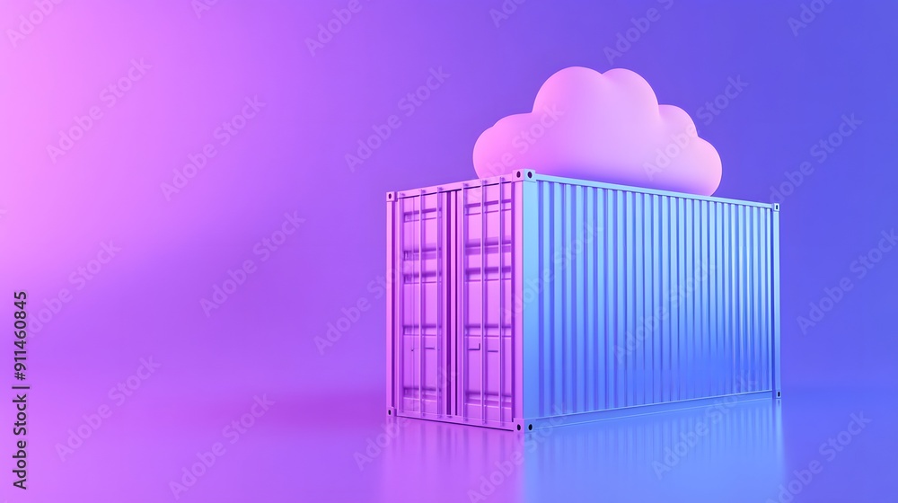 Aufkleber 3d rendering of a shipping container with a cloud symbol on top, representing cloud storage and mode