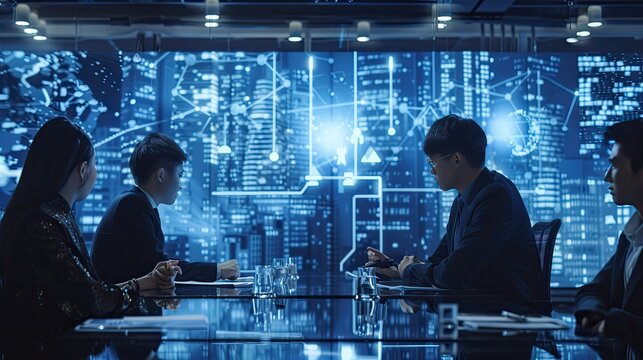 Business Meeting with Data Visualization Display - Powered by Adobe