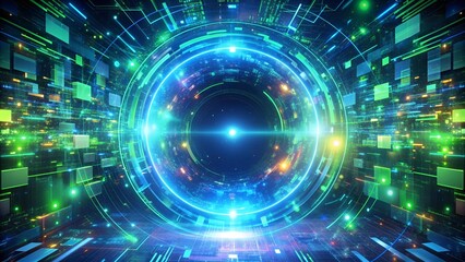 Obraz premium Abstract Cyberpunk Hacker's Den: Where Digital Reality Collides generative AI