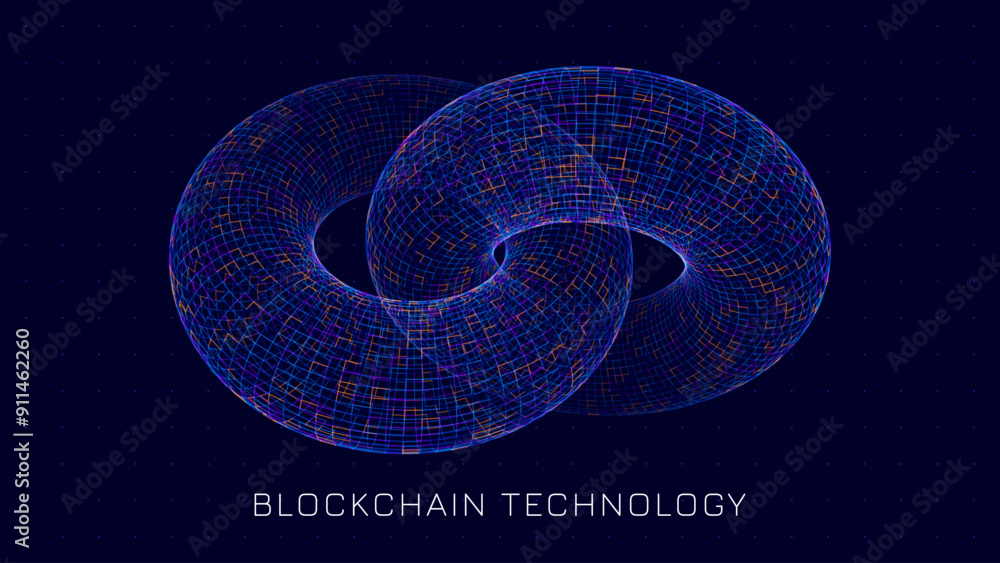 Aufkleber blockchain link sign. 3d chain link grid. two torus. block chain crypto currency. hyperlink symbol 3