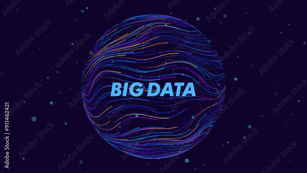Aufkleber Big Data Blue Futuristic Sphere Globe Connection Networks. Neural Network Communication. Big Data Cyber Space. Hi Tech Business Data Flow Analytics Vector Illustration.