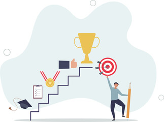 Career planning, step to develop plan and growth career opportunity, professional achievement or business success concept.flat design.illustration with people.