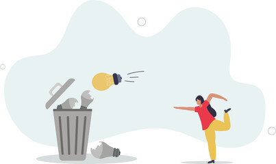 Wasted unworkable ideas, business failure or too many abandoned projects concept.flat design.illustration with people.