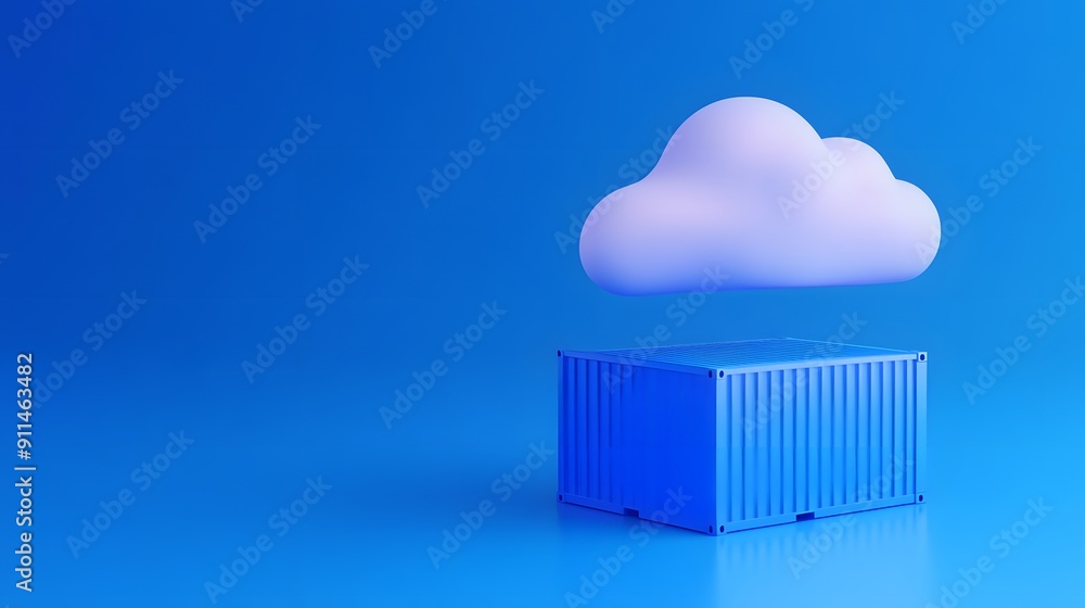 Poster a conceptual 3d illustration of cloud computing with a cargo container representing data storage on 
