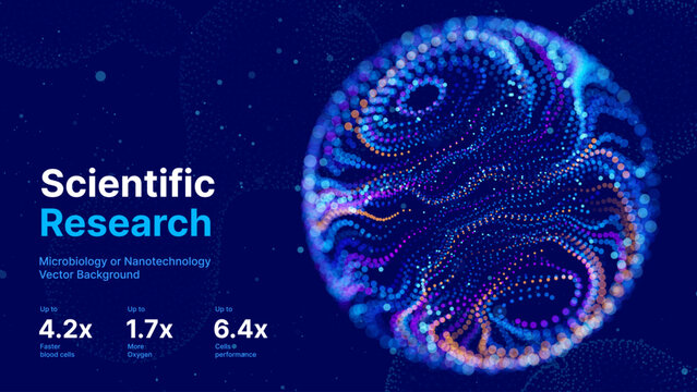 Biology Cell Scientific Medical Research Background. Science Blue Cells Backdrop with Depth of Field Blur Particles Effect. Futuristic Plant Microbiology. Blue Virus Cells Vector Illustration.