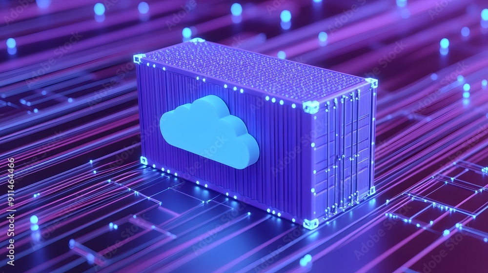 Poster a futuristic digital representation of cloud computing and technology, showcasing data storage and n