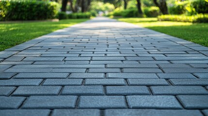Concrete brick blocks paving a walkway, emphasizing the clean and organized pattern of the paver floor.