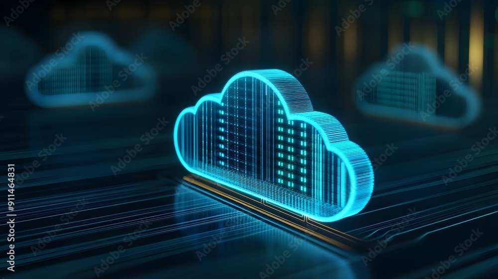 Aufkleber a glowing blue cloud computing concept image representing digital data, technology solutions, and on