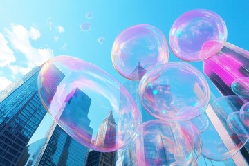 Colorful Bubbles Floating in Urban Cityscape, The State of the Dollar Bubble