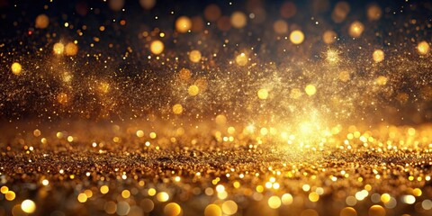 Shiny flow of glitter particles on golden bokeh background against dark backdrop, glitter, particles, bokeh, golden, shiny