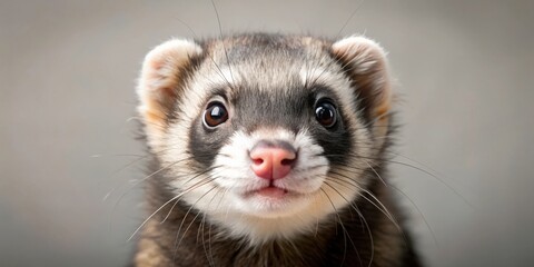 Fototapeta premium Playful ferret with a mischievous expression, ferret, spunky, energetic, curious, fun, playful, furry, pet, animal, weasel